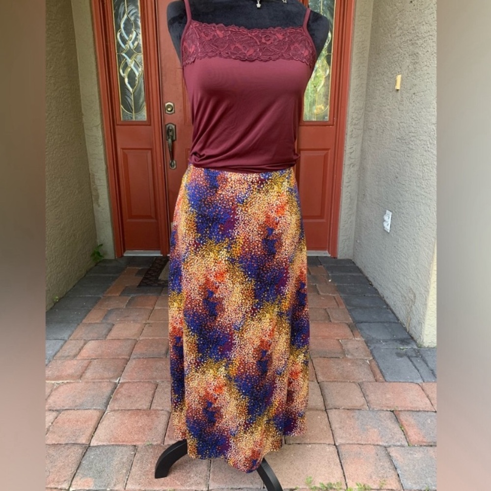 Boho Glam Multicolored Jewel Toned Midi Skirt